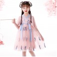 Girls short-sleeved dress summer new national style costume children's hanfu costumes
