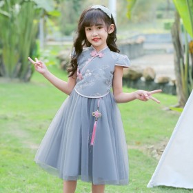 Girls Hanfu summer Chinese style costume children's cheongsam improved princess dress Tang suit puffy mesh gauze skirt