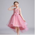 Children's clothing summer new girl dress summer round neck children's flower embroidered mesh vest skirt