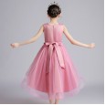 Children's clothing summer new girl dress summer round neck children's flower embroidered mesh vest skirt