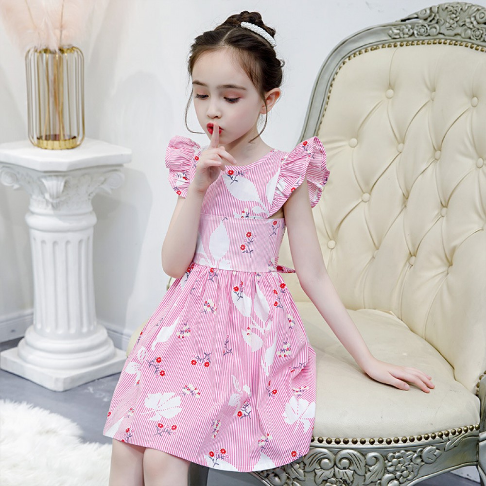 Girls princess skirt new children's clothing children's striped short-sleeved skirt children's dress