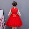 Girls' dresses summer new children's princess dress embroidered mesh tutu skirt show host dress