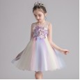 Girls spring vest rainbow princess dress butterfly embroidery mesh tutu skirt performance piano host