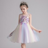 Girls spring vest rainbow princess dress butterfly embroidery mesh tutu skirt performance piano host