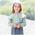 Spring new children's clothing retro polka dot printed long-sleeved shirt double lapel girl shirt
