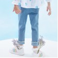 Spring new children's pants children's clothing children's trousers pentagram embroidered girls straight stretch jeans