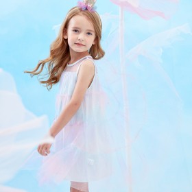 Summer new girl puffy princess skirt children's clothing gradient color sequined mesh sleeveless dress