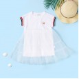 Summer new fluffy mesh yarn princess dress children's casual knit crown print girl dress