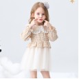 Spring new children's dress children's clothing princess skirt girl plaid doll big lapel mesh skirt