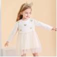 Spring new children's skirt princess skirt love beads embroidered spring and autumn sweater skirt mesh girl dress