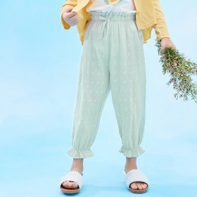 Spring and summer new long pants children's clothing girls foreign lantern pants wave point children's mosquito pants