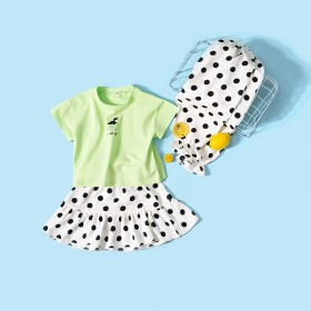 Summer new wave point children's suit children's clothing bright color cartoon three-piece girl suit