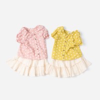 Summer new children's skirt suit children's clothing Peter Pan collar wave point girl short sleeve suit