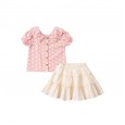 Summer new children's skirt suit children's clothing Peter Pan collar wave point girl short sleeve suit