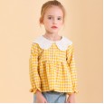 Spring new children's clothing seersucker long-sleeved shirt large lapel Wessey lattice doll skirt