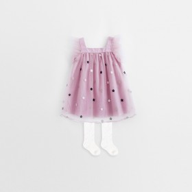Summer new fluffy mesh yarn princess dress children's clothing star embroidered girl dress