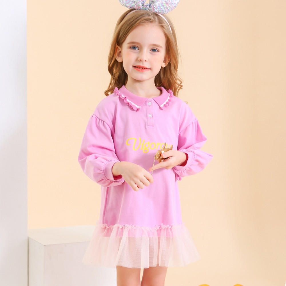 Spring new spring and autumn children's dress children's clothing fresh letter printing girls POLO skirt