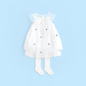 Summer new girl puffy princess dress children's clothing fungus lace white embroidered mesh dress