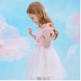 Summer new children's suits children's clothing printed short-sleeved sequined mesh skirt girl suits