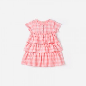 Summer new children's skirt children's clothing fresh plaid cake skirt short sleeve girls dress