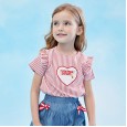 Summer new thin shirt children's clothing girls short-sleeved shirt patch love embroidered striped small shirt