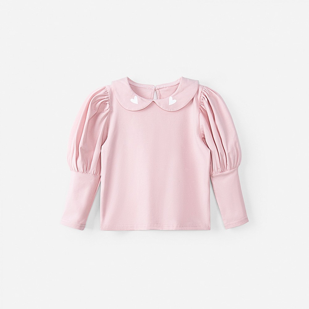 Spring new children's clothing children's T-shirt green fruit collar palace bubble sleeve love printing girls bottoming shirt