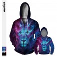 Lion digital printing parent-child zipper sweater sports casual autumn hooded long-sleeved outer wear