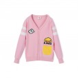 Little yellow duck spring and autumn cartoon printed V-neck wool cardigan cardigan cardigan