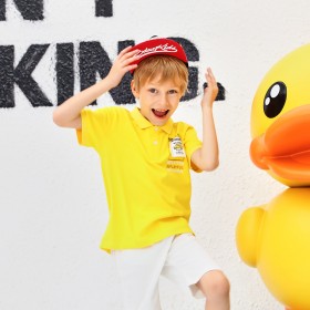 Little yellow duck summer middle-aged and young children solid color classic boy short-sleeved boy boy knitted lapel short T