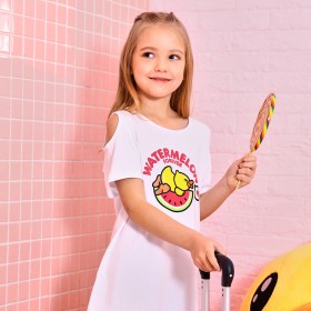 Little yellow duck summer design fashion half-sleeved middle and small children short-sleeved girls knitted round neck short T