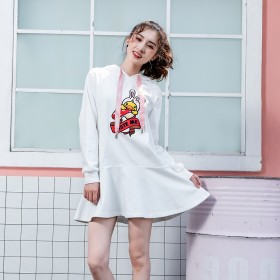 Little yellow duck new dress mid-length hooded fashion print loose long-sleeved sweater women