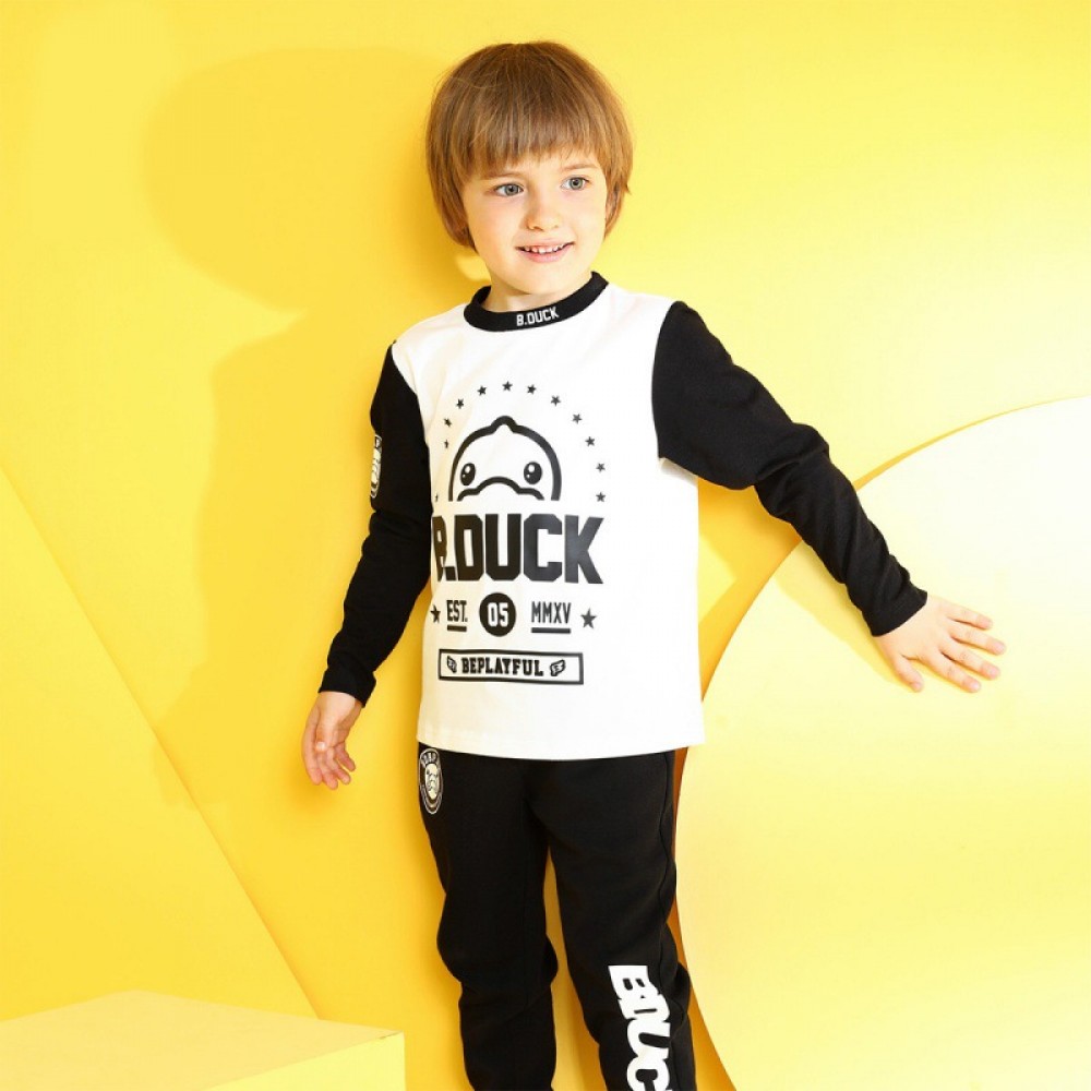 Little yellow duck children's clothing spring and autumn cartoon printing trend boy suit round neck pullover sweater suit