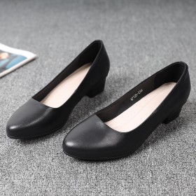 New leather pointed soft bottom non-slip work professional women's shoes thick heel shallow mouth comfortable shoes women