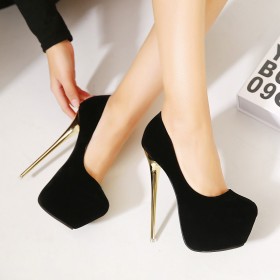 Waterproof platform 16CM high-heeled suede shallow mouth shoes round toe foot wild OL women's shoes 258