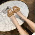 Candy-colored sandals female summer new fine-heeled woven square head high-heeled open-toe fairy wind-cool half slippers