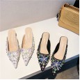 Half slippers women's new autumn heavy industry fine high fashion rhinestone OL slippers women 5-6