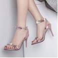 Summer new 9CM fine high heel word with flowers fine heel open toe OL female sandals 66-3