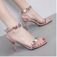 Summer new 9CM fine high heel word with flowers fine heel open toe OL female sandals 66-3