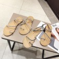 Fairy glittering rhinestone oblique thin belt was thin set toe simple beach flat sandals 5-8