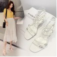 Summer new style Roman thin stone pattern cat heel OL dress female sandals