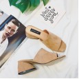 Roman style fashion matte suede open-toe middle-heeled trendy women thick heel half slippers