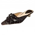 Crystal and slippers women wear new lazy middle-heeled OL wedding dress women's shoes