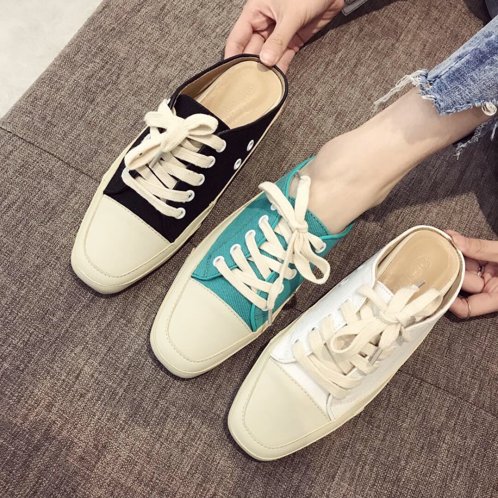 Flat bottom fashion street wearing small white shoes female students new lazy half slippers wearing wild tide
