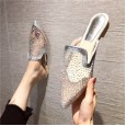 Summer new transparent mesh fashion rhinestone lazy OL Roman vacation cool half slippers tide