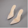 Fashion pointed transparent high-heeled semi-drags outside wears sets of feet OL large size fashion women's shoes 35-42