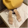Fashion square head thick with thin belt combined clip toe high-heeled hollow wild beach Roman OL female half drag sandals