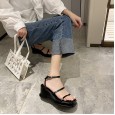 Rome summer new thick bottom slope heel clip toe sandals female fairy wind with high heel square head female beach