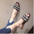 Roman summer flowers flat bottom with half slippers fashion open-toe tassel beaded large size cool girl 40