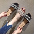 Roman summer flowers flat bottom with half slippers fashion open-toe tassel beaded large size cool girl 40