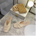 Spring and summer new Baotou female drag fashion fold lazy low-heeled lazy sandals